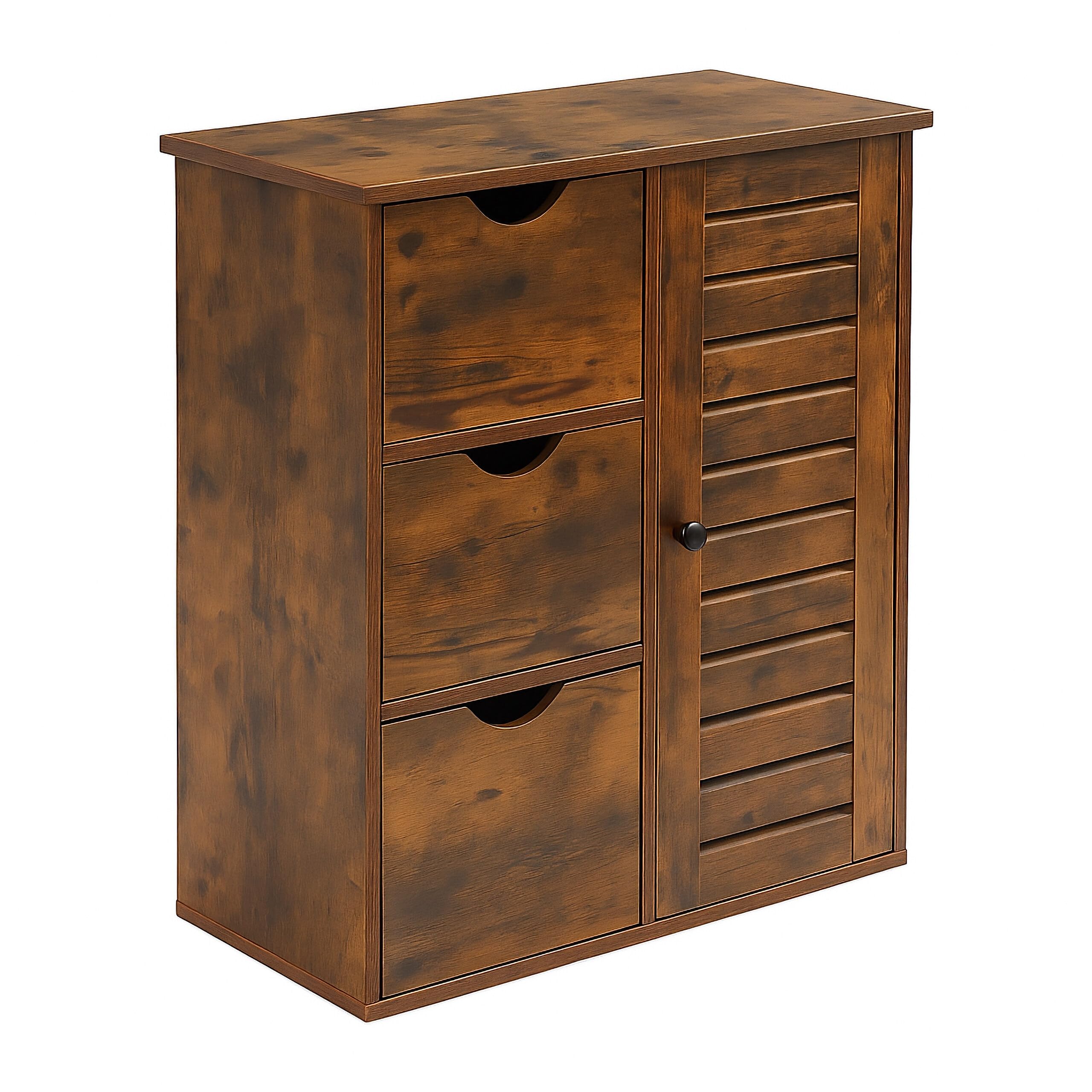 Relaxdays Badezimmerschrank, HxBxT: 80 x 60 x 30 cm, 3 Schubladen & Fächer, Beistellschrank für Bad, Flur, Küche, braun