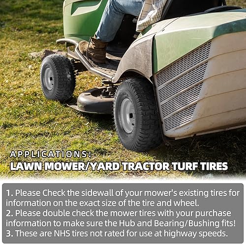 Miniatura 6 de AR-PRO Paquete de 2 neumáticos y ruedas para cortacésped de 15 x 6.00-6 pulgadas, neumáticos sin cámara de 4 capas con conjuntos de llanta, cubo