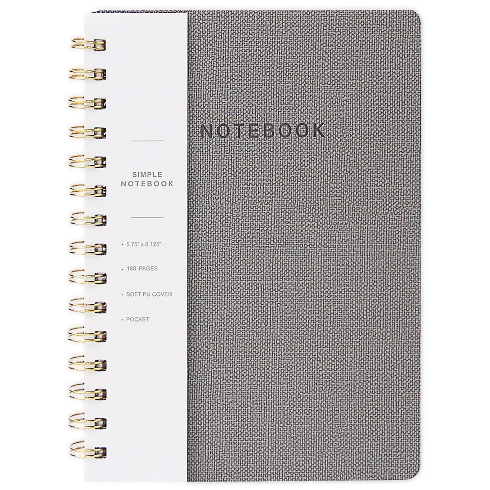 Spiral Notebook-5.75" x 8.125" College Ruled Journal with Inner Pockets and 160 Pages,PU Leather Cover Business Journal, Twin-Wire Binding Notebook