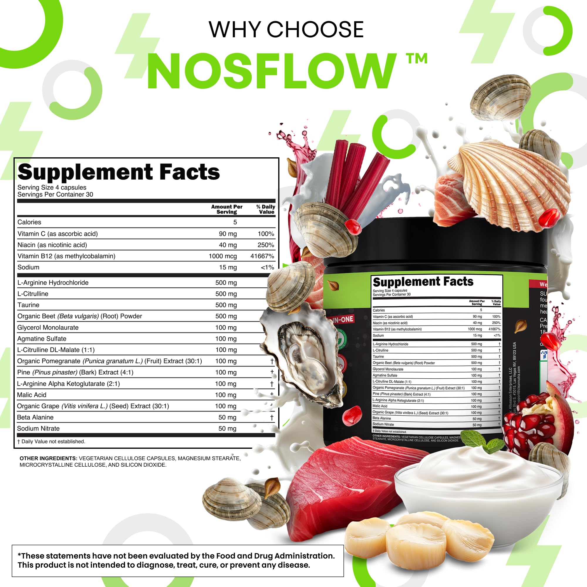 NosFlow Nitric Oxide Supplements for Men | Beet Root Taurine L-Arginine Malic Acid L-Arginine L-Citrulline Pine Bark Glycerol Agmatine Grape Seed Vitamin C B12 B3 By Clean Nutra — Amazon image 5