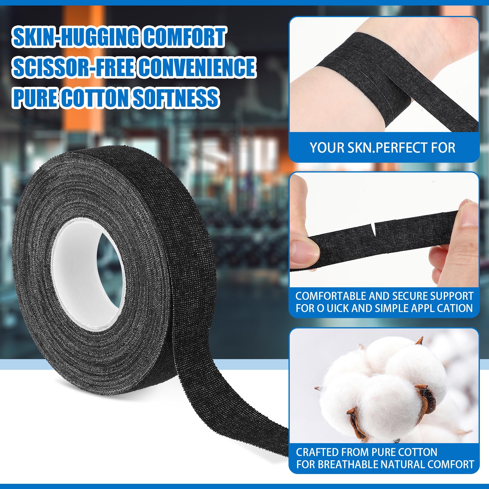 Schwarz Fingertape Stark, 3 Rollen Tape Sport Kinesiologie Tape Sporttape Fingertape Physio Tape Sporttape Weiß Tapes Fussball Sporttape Medizinisches Klebeband Fußtape für Klettern, 1.5cmX10m