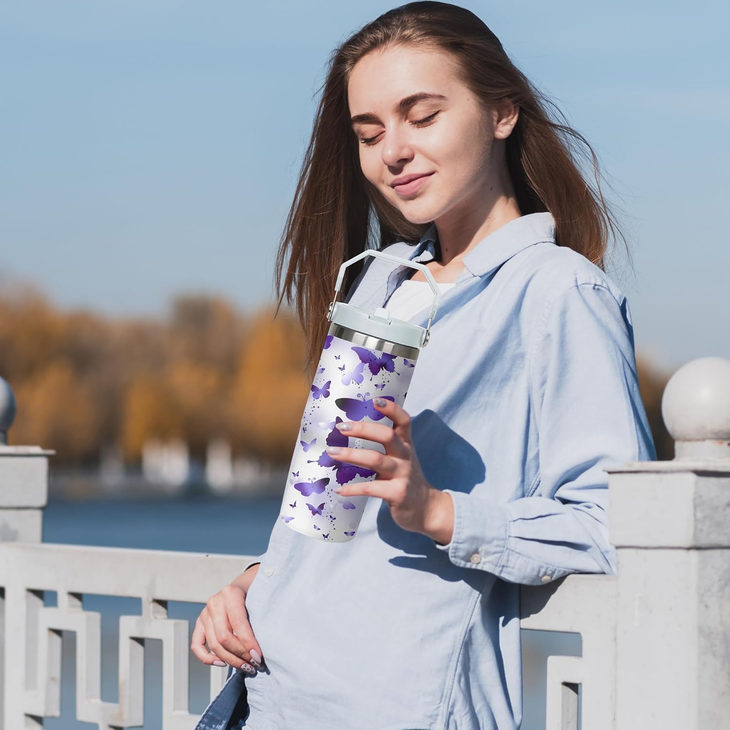 Queen Hero 30oz Butterfly Tumbler with Handle,Large Insulated Tumbler with Flip & Straw Coffee Mug Cup Stainless Steel Gifts for Women Men Youth - Image 6