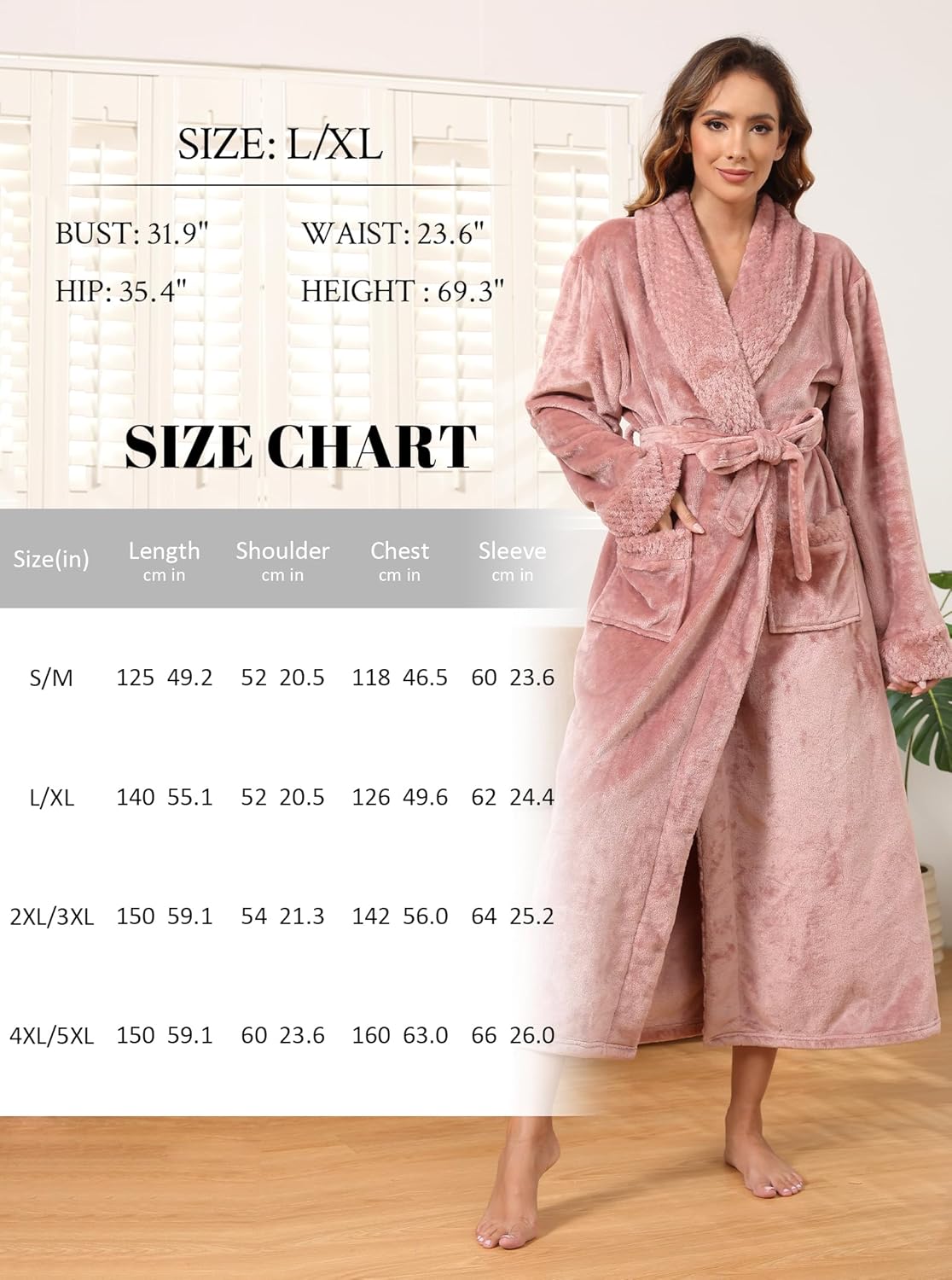 Artfasion Womens Long Fleece Robe - Warm Soft Floor Length Flannel Bathrobes for Winter Thicker Long House Coat with Pockets - Image 7