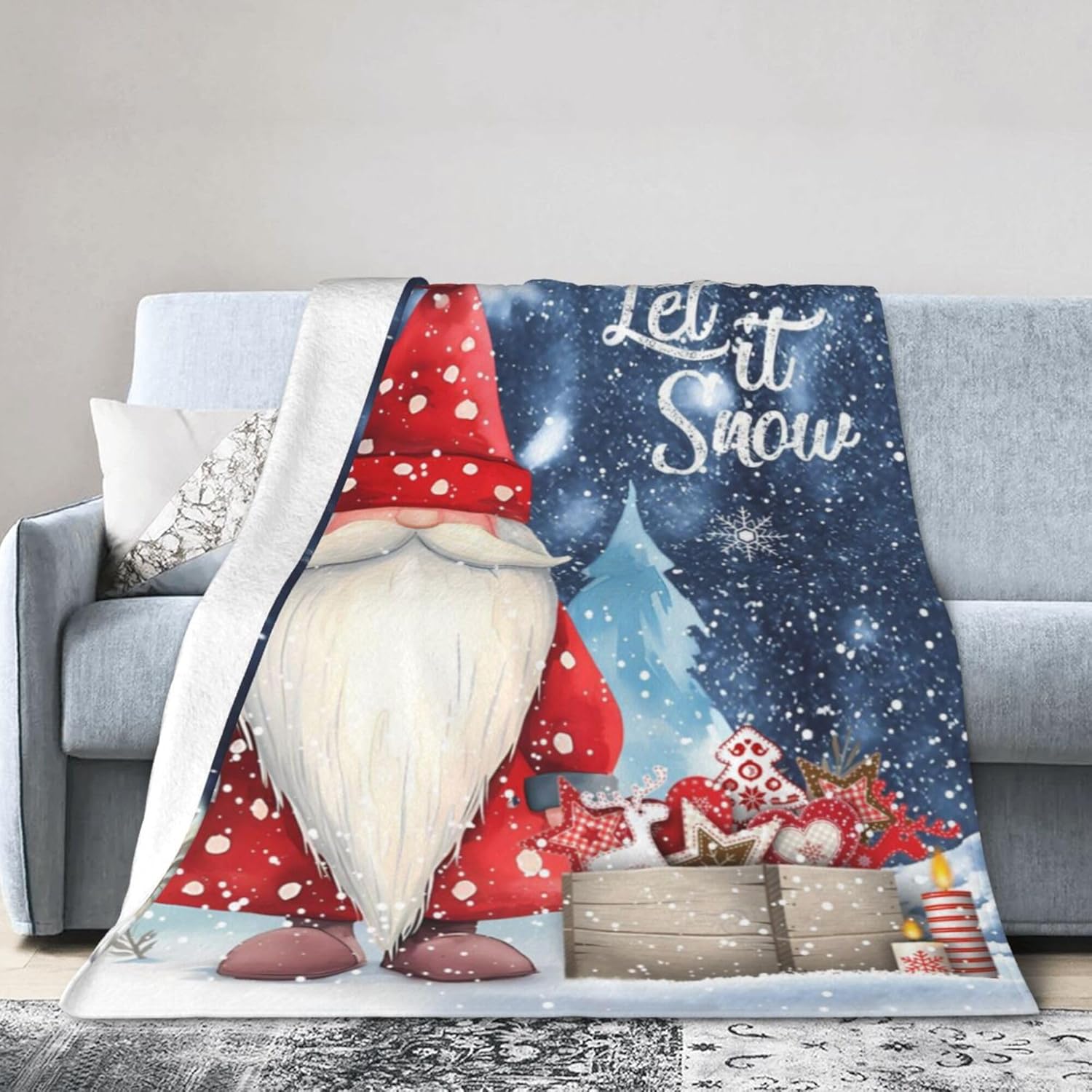 Christmas Gnome Blanket, Xmas Gifts Throw Blanket, Cozy Soft Warm Blankets, Christmas Decorative for Living Room Bedroom Sofa Couch (Gnome, 60"X50")