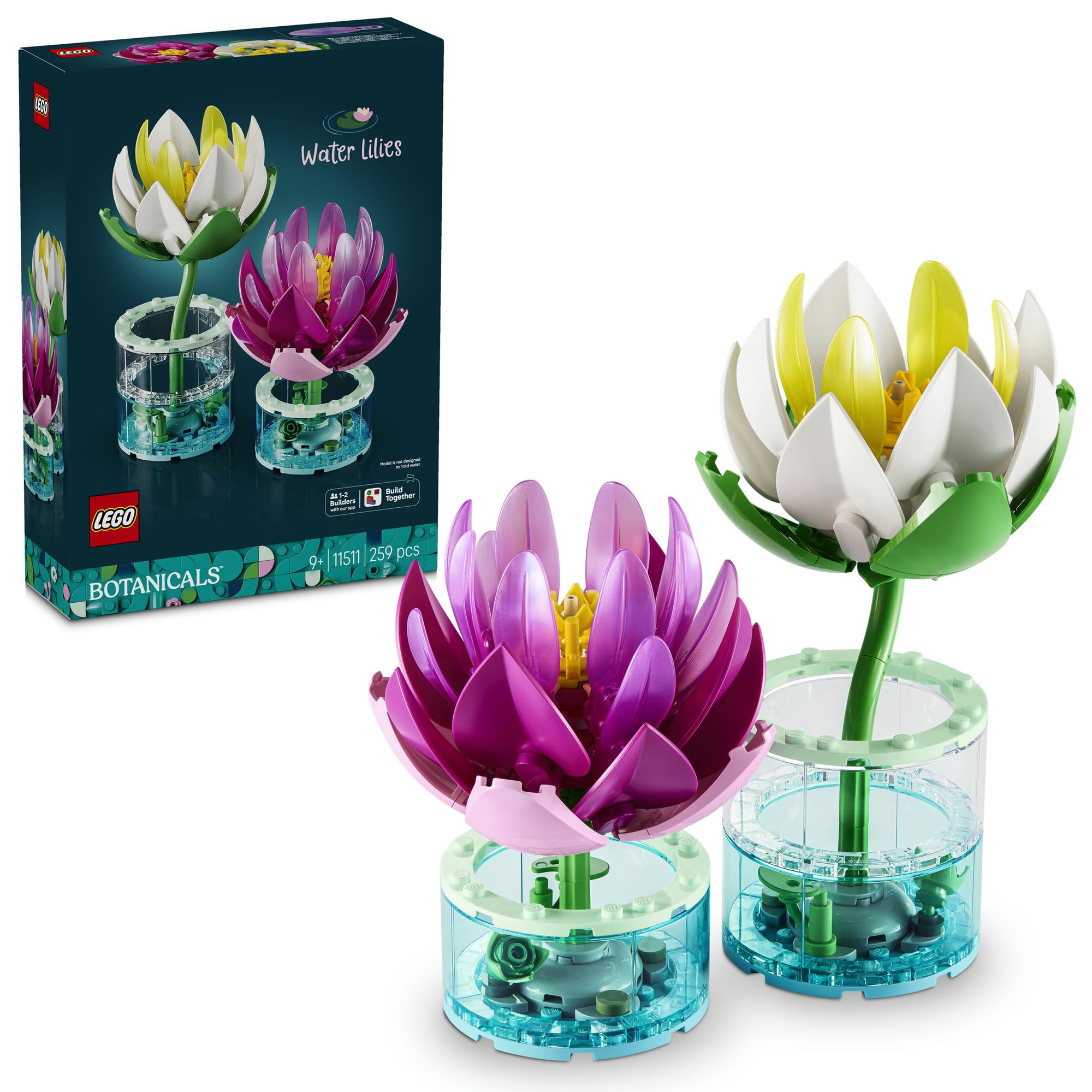 LEGO® Botanicals Water Lilies 11511 Building Set for Kids - Floral Playset for Girls and Boys - Flower Decor - Includes 2 Water Lilies and Transparent Vases