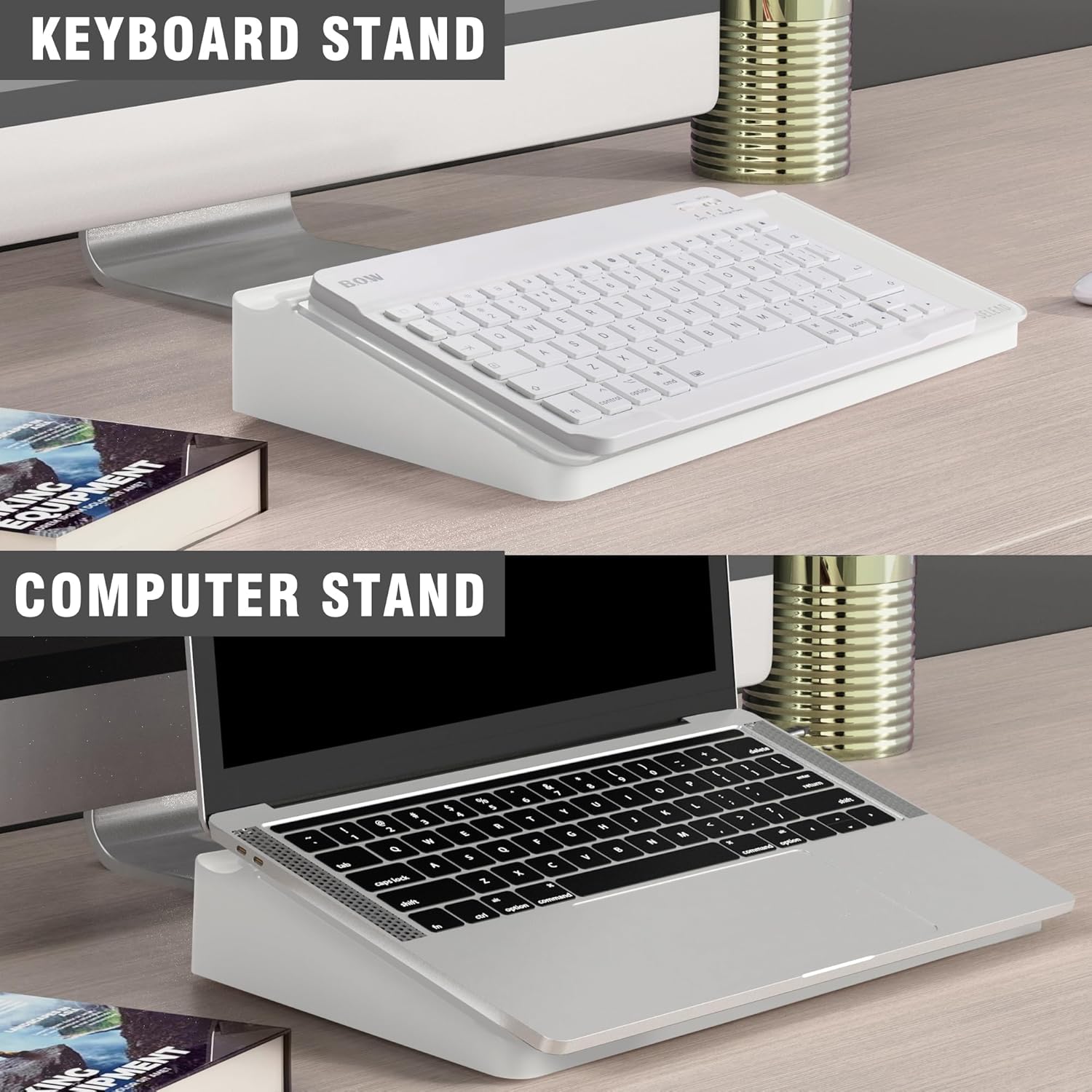 SELEAD Desktop Glass Whiteboard with Storage, Small Dry Erase White Board Computer Pad Keyboard Stand for Home, School, Office Desk Accessories - White