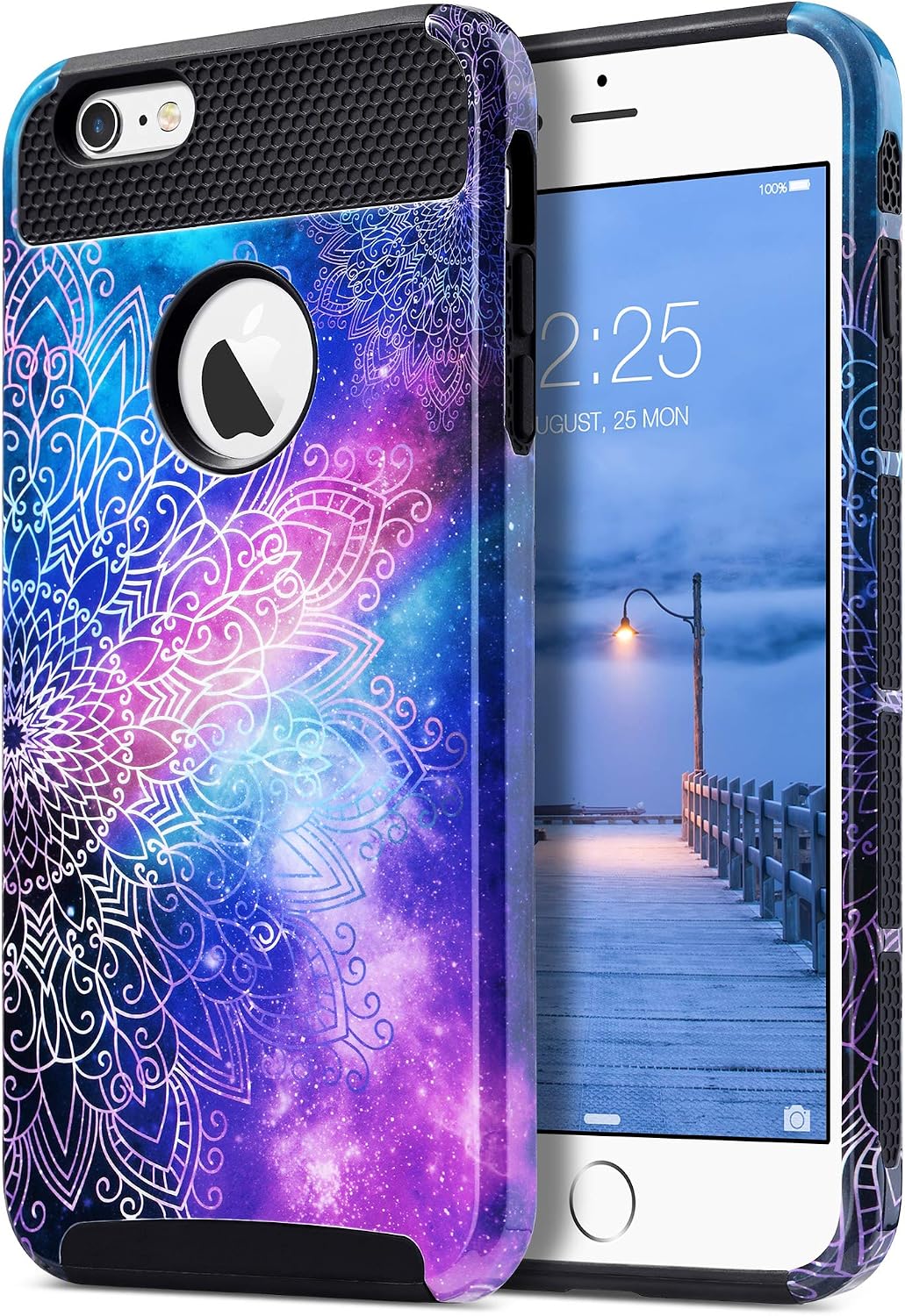 ULAK iPhone 6s Plus Case, iPhone 6 Plus Case, Slim Dual Layer Protection Scratch Resistant Hard Back Cover Shockproof TPU Bumper Case for Apple iPhone 6 Plus/6S Plus 5.5 inch, Black + Flowers