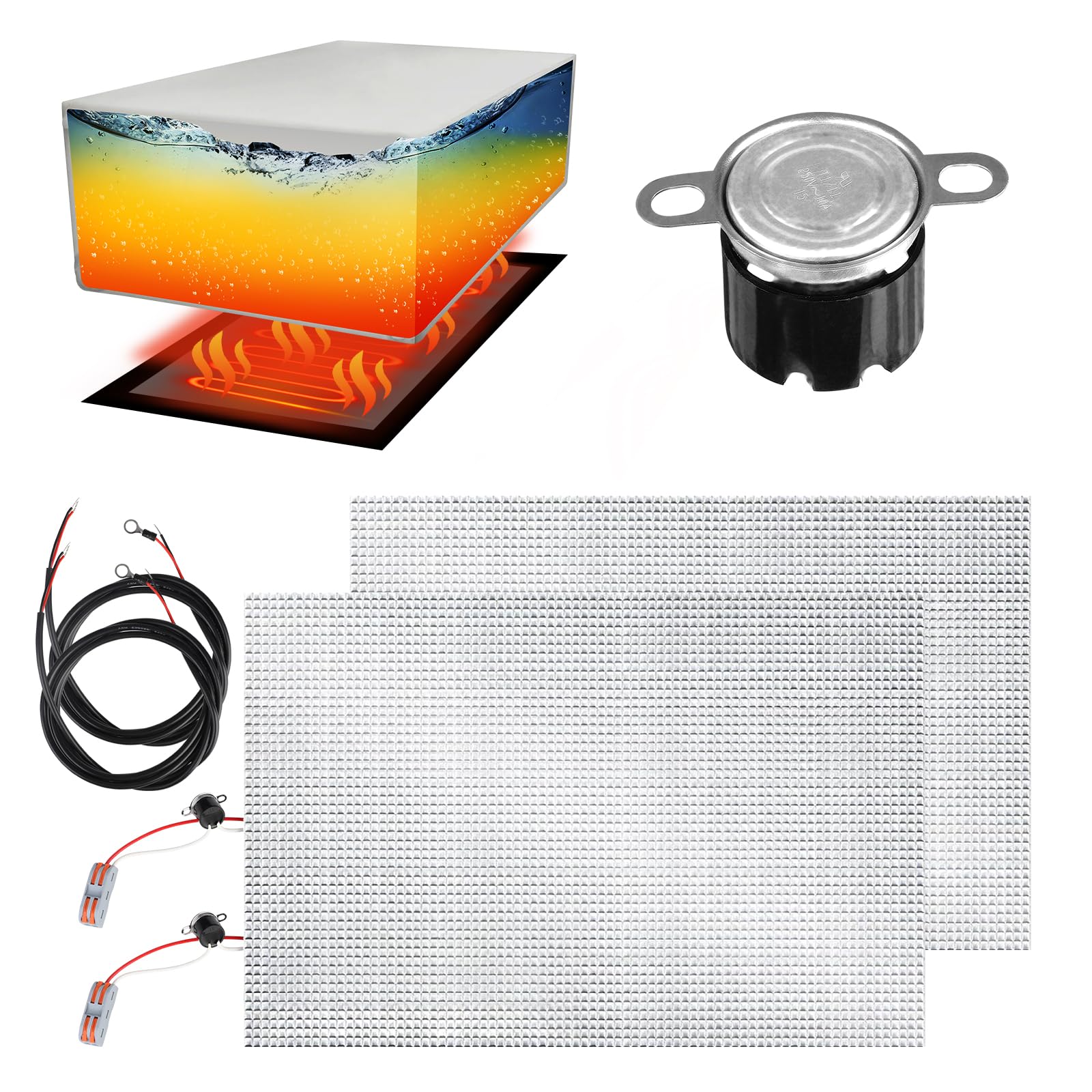 (2 Pack) 12V DC Heater Pad for RV Holding Tank, W 12" x L 18" with Automatic Thermostat Control, use with Up to 50 Gallons Fresh Water/Grey Water/