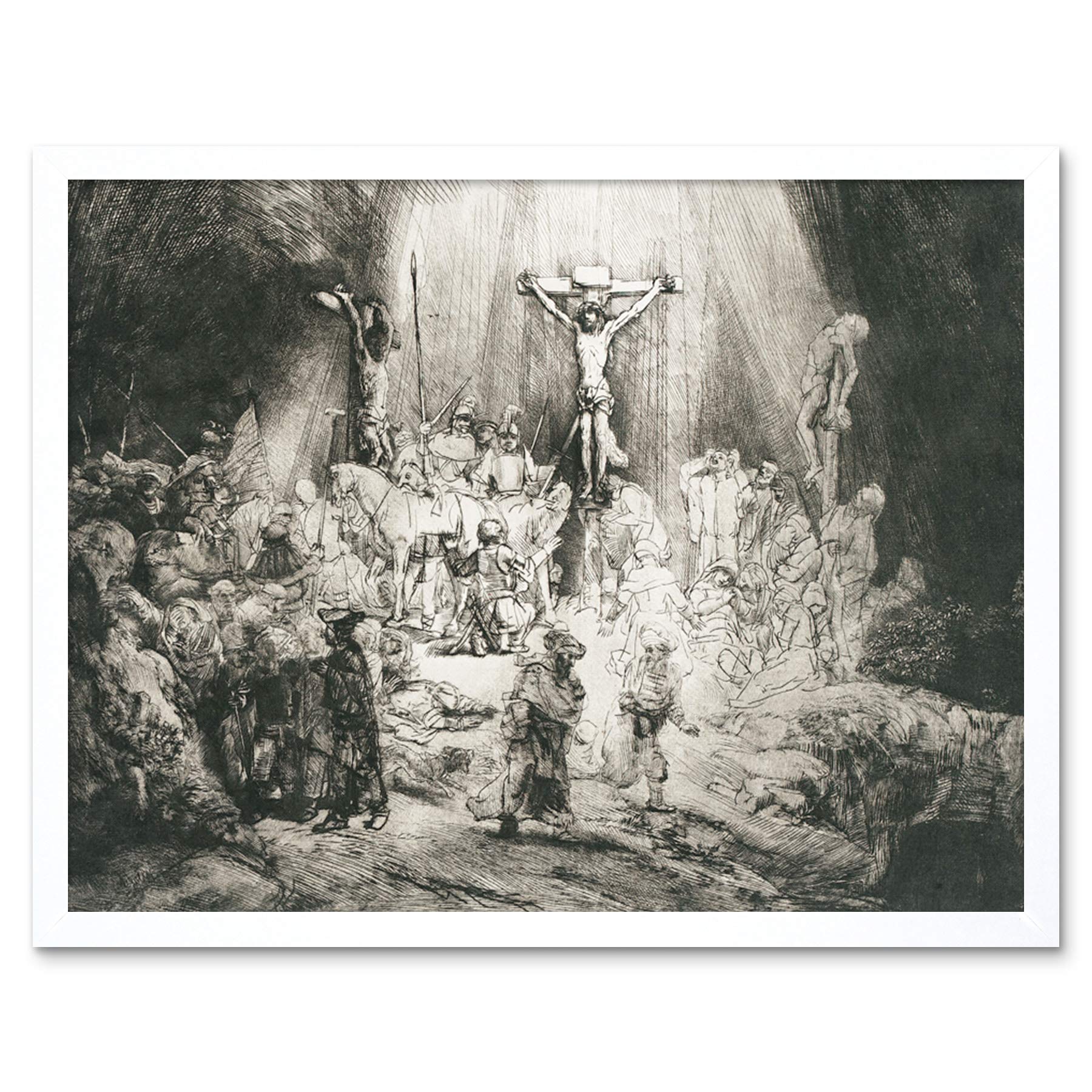 Rembrandt Christ Crucified Between Thieves 3 Crosses Art Print Framed Poster Wall Decor 12x16 inch