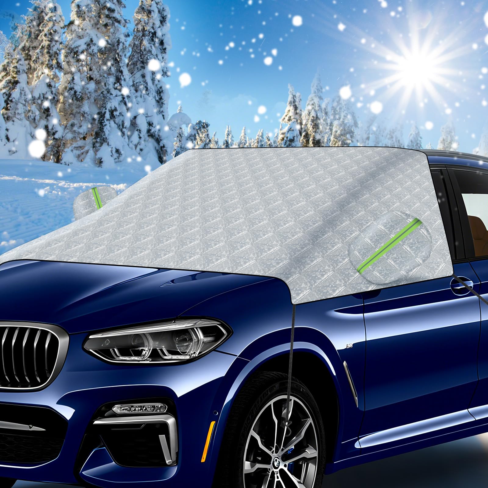 Copriparabrezza Auto Inverno Copri Vetro Auto Ghiaccio Aggiornamento 2025 per Auto Antighiaccio Contro Neve, Ghiaccio, Gelo, Sole UV Adatto la Maggior Parte dei Veicoli 248 * 148cm