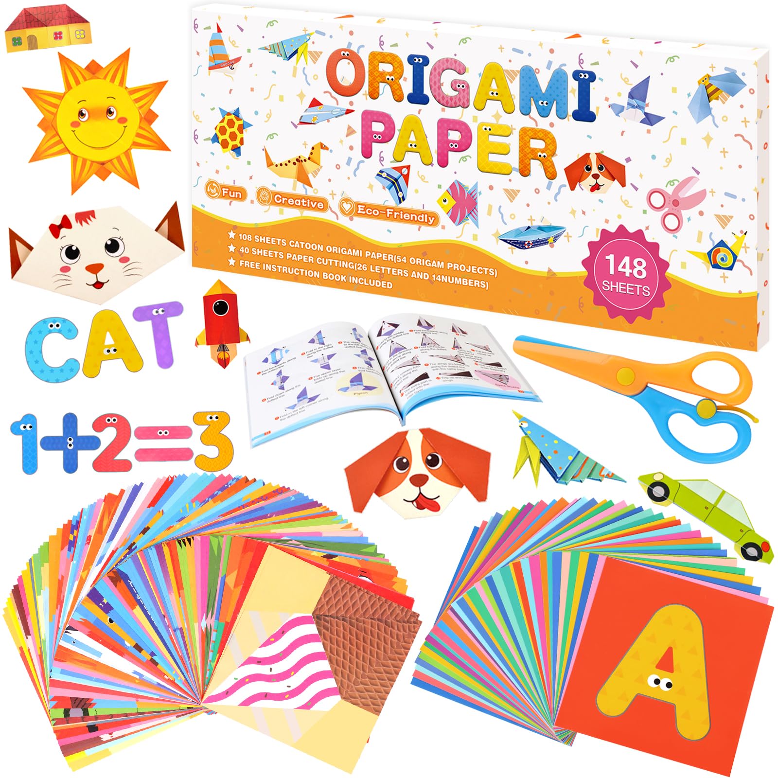 Kit de papel de origami para manualidades infantiles Wxqfumy para niños de 5 a 12 años con libro de guía, tijeras, 94 patrones, proyectos de habilidades artísticas de bricolaje, regalos de cumpleaños, juguetes de viaje, actividades para niños y niñas, juego de papel plegable de colores