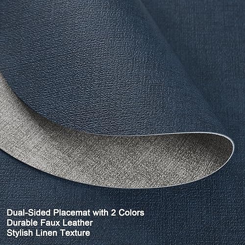 Miniatura 2 de Manteles individuales y posavasos, manteles individuales reversibles lavables redondos, de piel sintética, lavables, antideslizantes, resistentes al