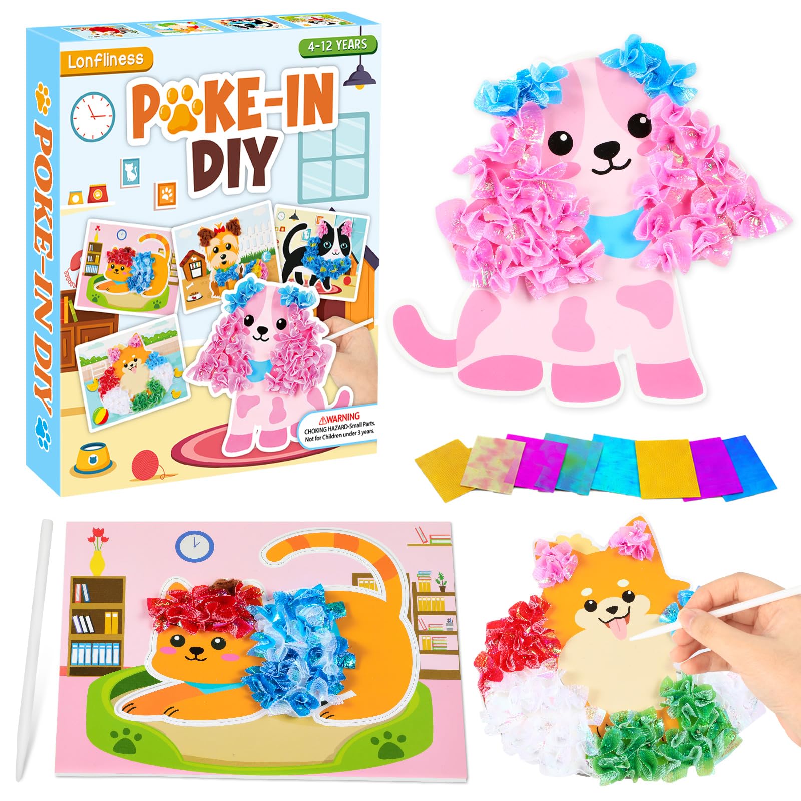Lonfliness 8 Pcs Dog Cat Poke in Craft Kits for Kids Mess Free DIY Art