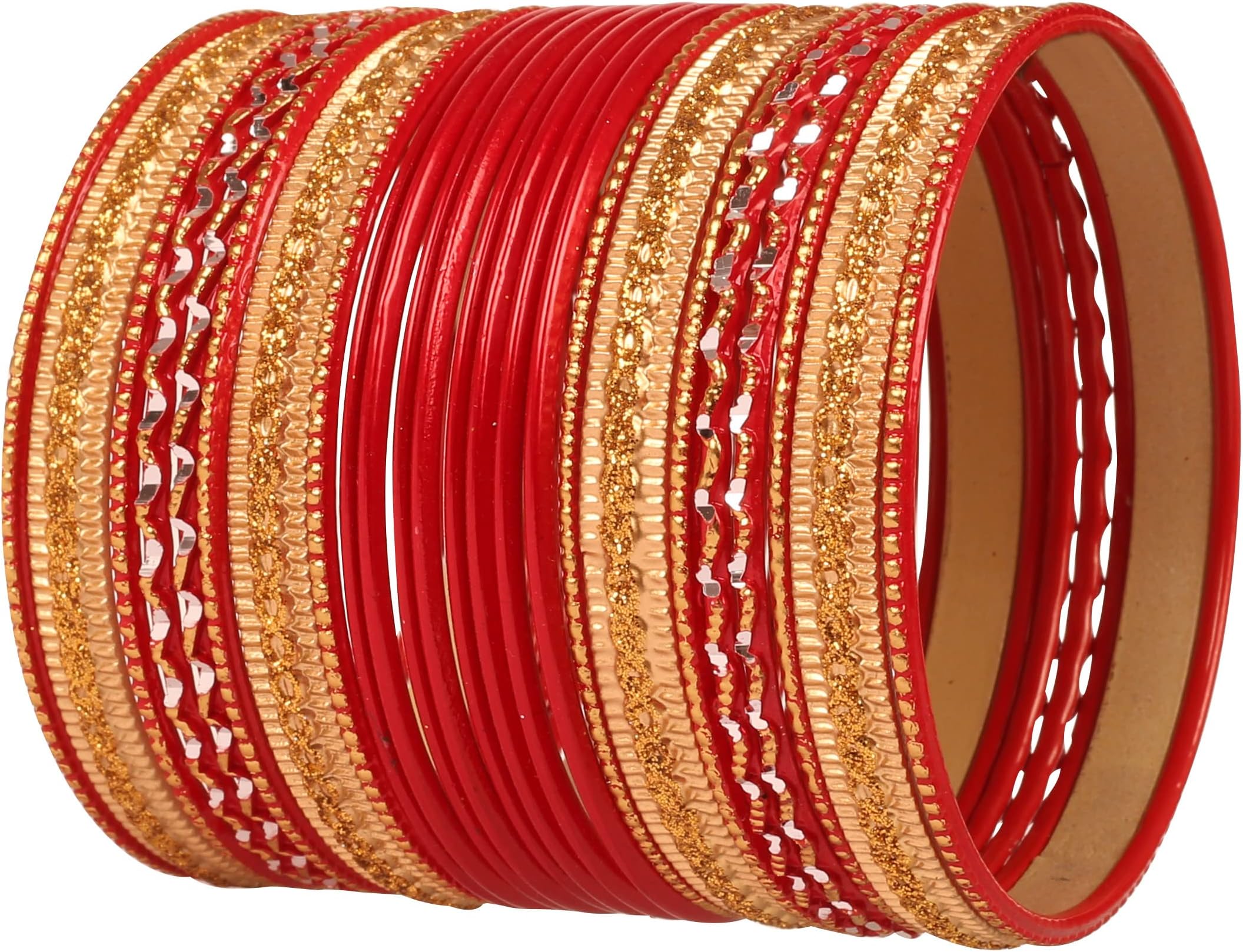 Colorful 2 Dozen Bangle Collection Indian Bollywood Alloy Metal Textured Designer Jewelry Special Large Size Bangle Bracelets Set of 24 in Antique Gold Tone Women