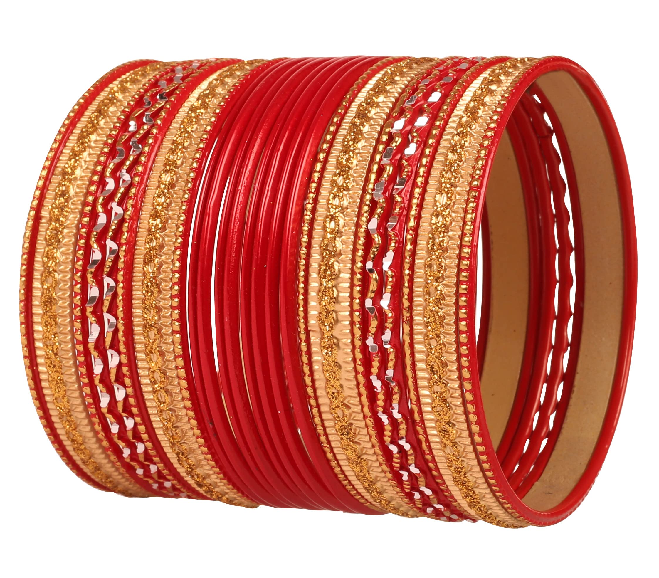 Colorful 2 Dozen Bangle Collection Indian Bollywood Alloy Metal Textured Designer Jewelry Special Large Size Bangle Bracelets Set of 24 in Antique Gold Tone Women