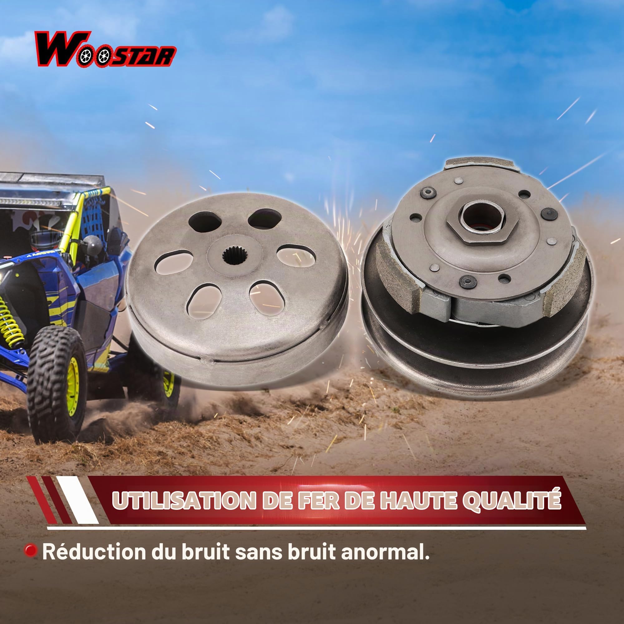 WOOSTAR Embrayage Arrière Complet Assemblée Remplacement pour 4 Temps GY6 125cc 150cc Scooter Go Kart ATV 4 Roues 152QMI 157QMJ Moteur