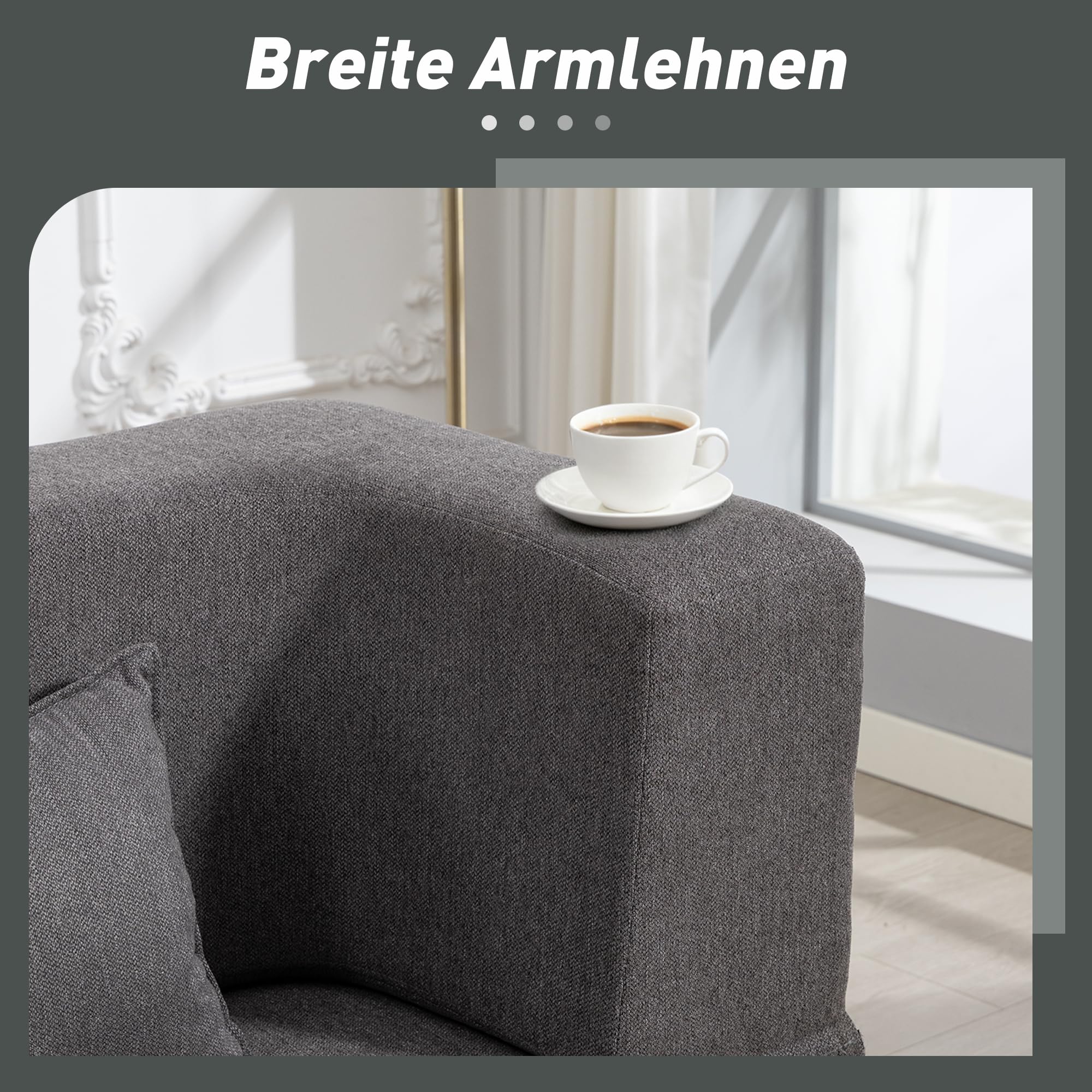 HOMCOM 2-Sitzer-Schlafsofa Bodensofa mit Breiten Armlehnen 2 Kissen Grau
