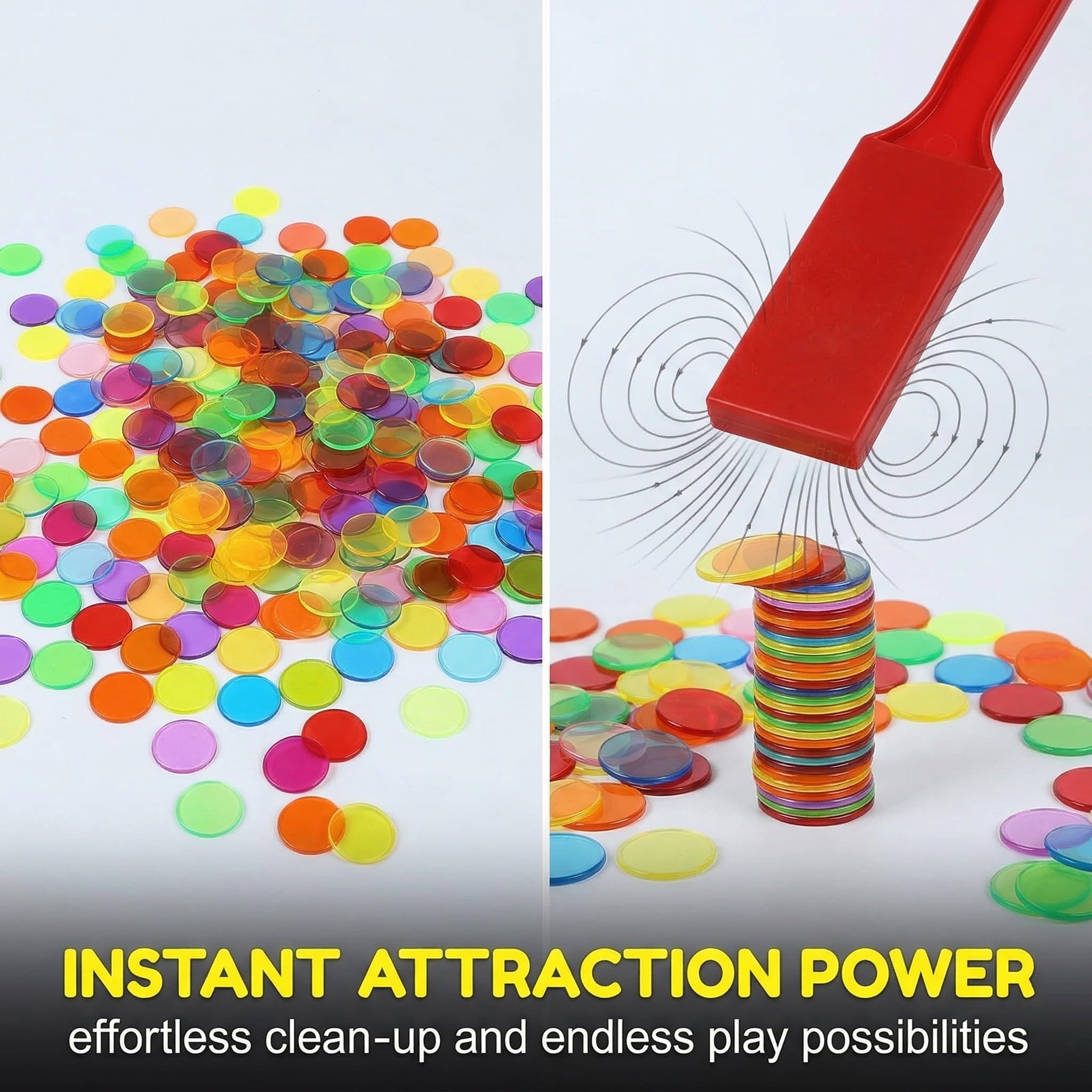 JYXNU pions en plastique transparent,Bâtons De Bingo Magnétiques, Kit de Bingo Magnétique - 1 Bâton Magnétique + 100 Jetons Loto - Jeu Éducatif pour Enfants et Accessoire Pratique de Stockage(Rouge) - 4