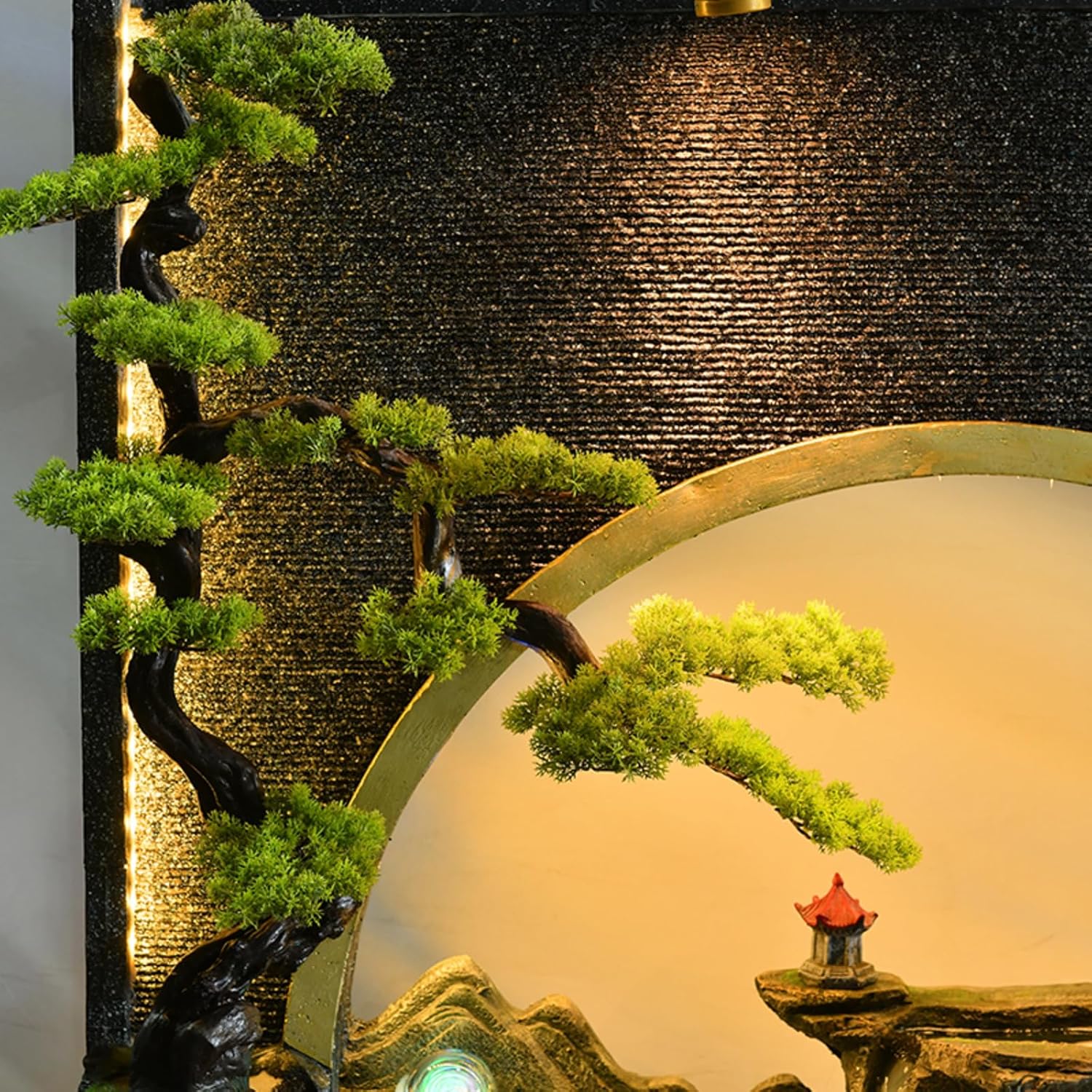 Elegant LED Waterfall Fountain Set – Indoor/Outdoor Decorative Water Features (73 inches Tall) with Bonsai Trees and Various Configurations(Fountians-682196318369-A+B+A)