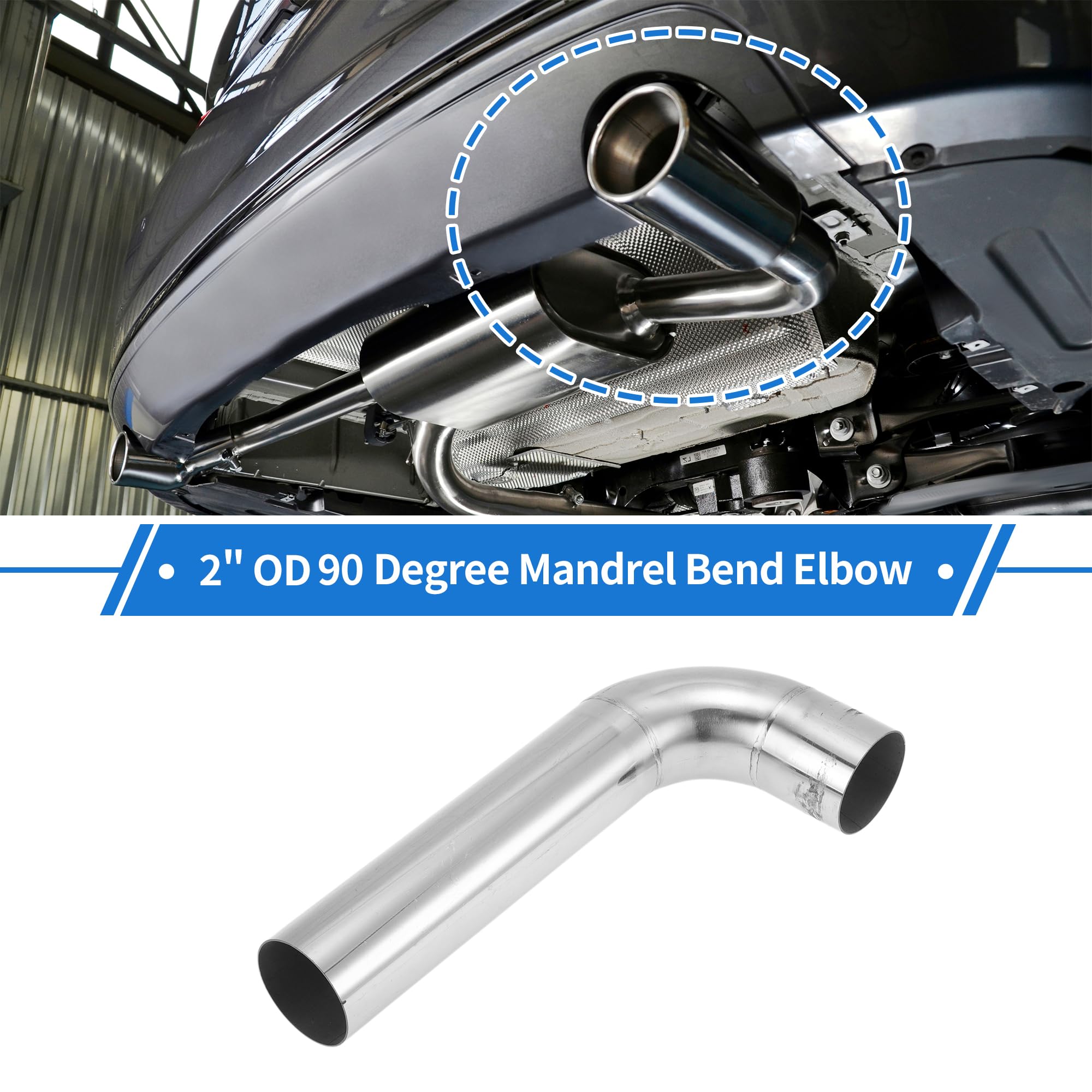 Codo De Tubo De Escape De 2" OD 90 Grados De Doblez Con Mandril Acero Inoxidable T304 Superficie Pulida Tono Plateado