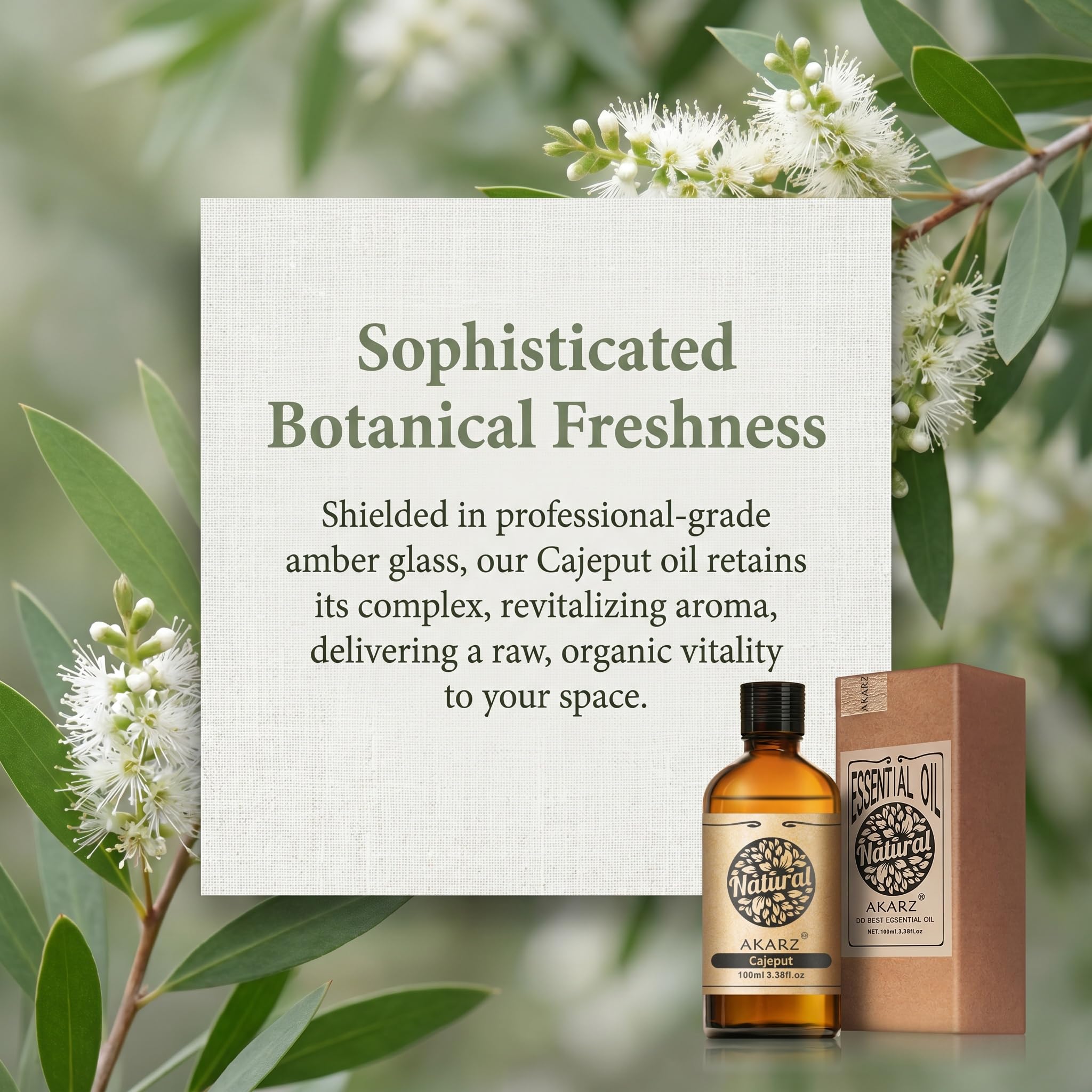 AKARZ 100ml Olejek esencjny z Cajeputu - Naturalny olejek aromatyczny do dyfuzorów, lamp aromatycznych i aromatów pomieszczeń