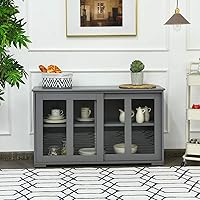 Vista 9 de Armario apilable para bufé, moderno aparador de cocina con puerta corrediza de vidrio templado, armario con estante ajustable, gabinete de piso