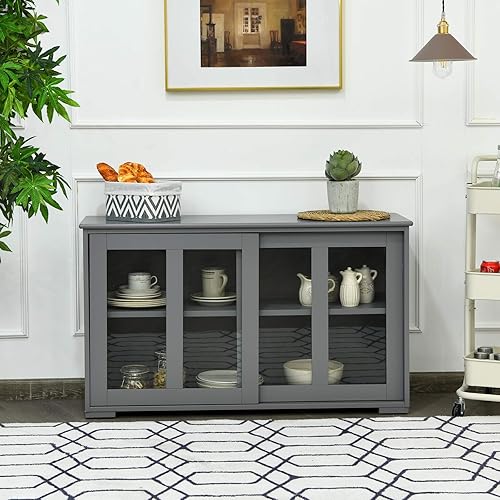 Miniatura 7 de Costzon Aparador Buffet Mueble, Gabinete de Almacenamiento de Cocina de Madera con Estante Ajustable, Puertas Corredizas de Vidrio, Mueble de