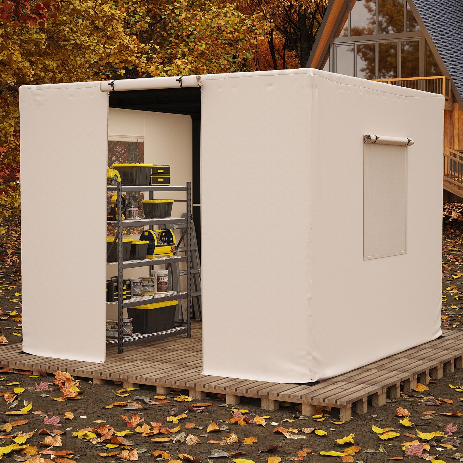 MELLCOM Winter Pergola Cover for 10×10 Pergolas,Universal Waterproof Pergola Covers with Mesh Screens,Door and Windows,Upgrade 420D Oxford Fabric, Beige