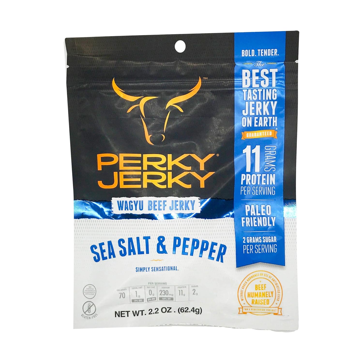 PERKY JERKY Carne seca Wagyu de sal marina y pimienta, 2.2 onzas Comida Gourmet y