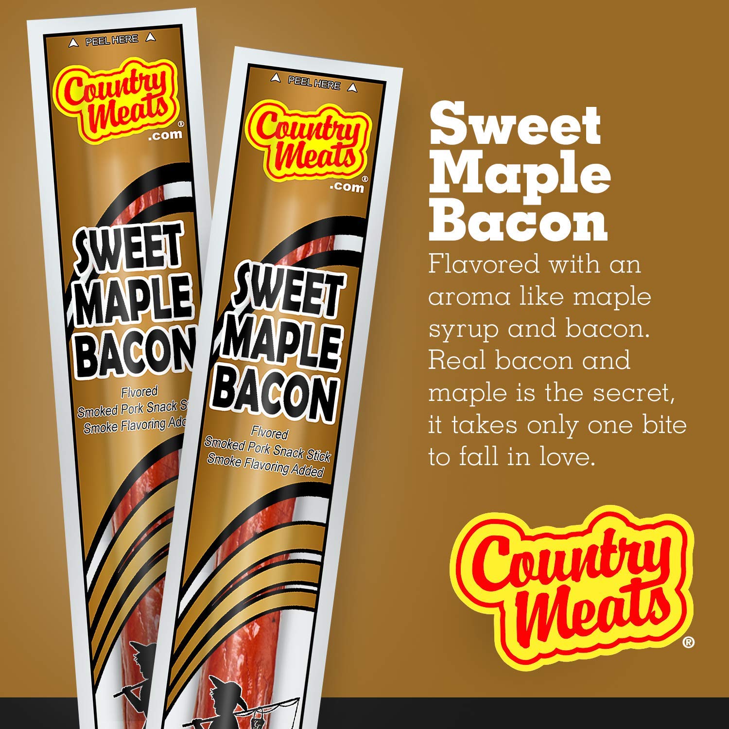 Country Meats, Meat Sticks, 0 Trans Fat, USDA Certified, Good Source of Protein, Carb Conscious Snack (24 Meat Sticks, Sweet Maple Bacon)