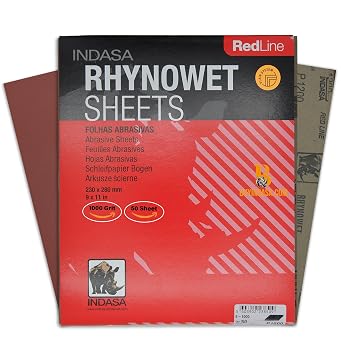 Indasa 50 PCS Redline Full Sheets 9"x11" Wet & Dry Sanding Sheets Series 6 Rhynowet 1000-Grit Waterproof Latex Backing