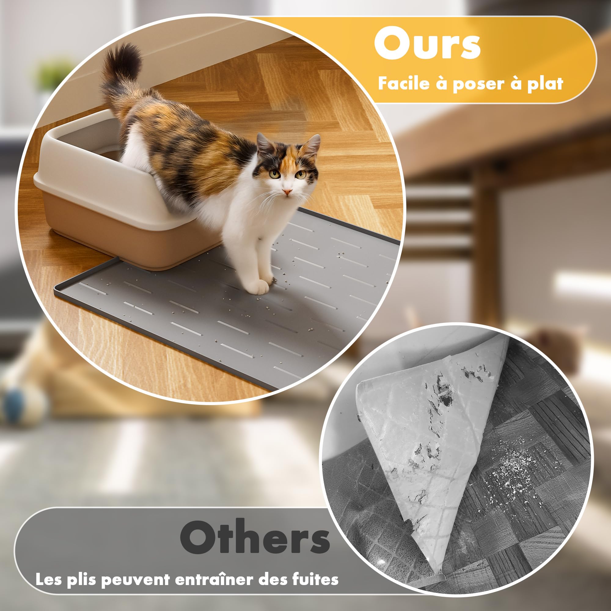 Pieviev Tapis Litière Chat Grand, 86x56cm Tapis pour Bac à Litière | Silicone, Ramasse & Piège le Sable, Anti-Urine, Lavable, Cat Litter Mat Large, Protège le Sol, Gris Clair