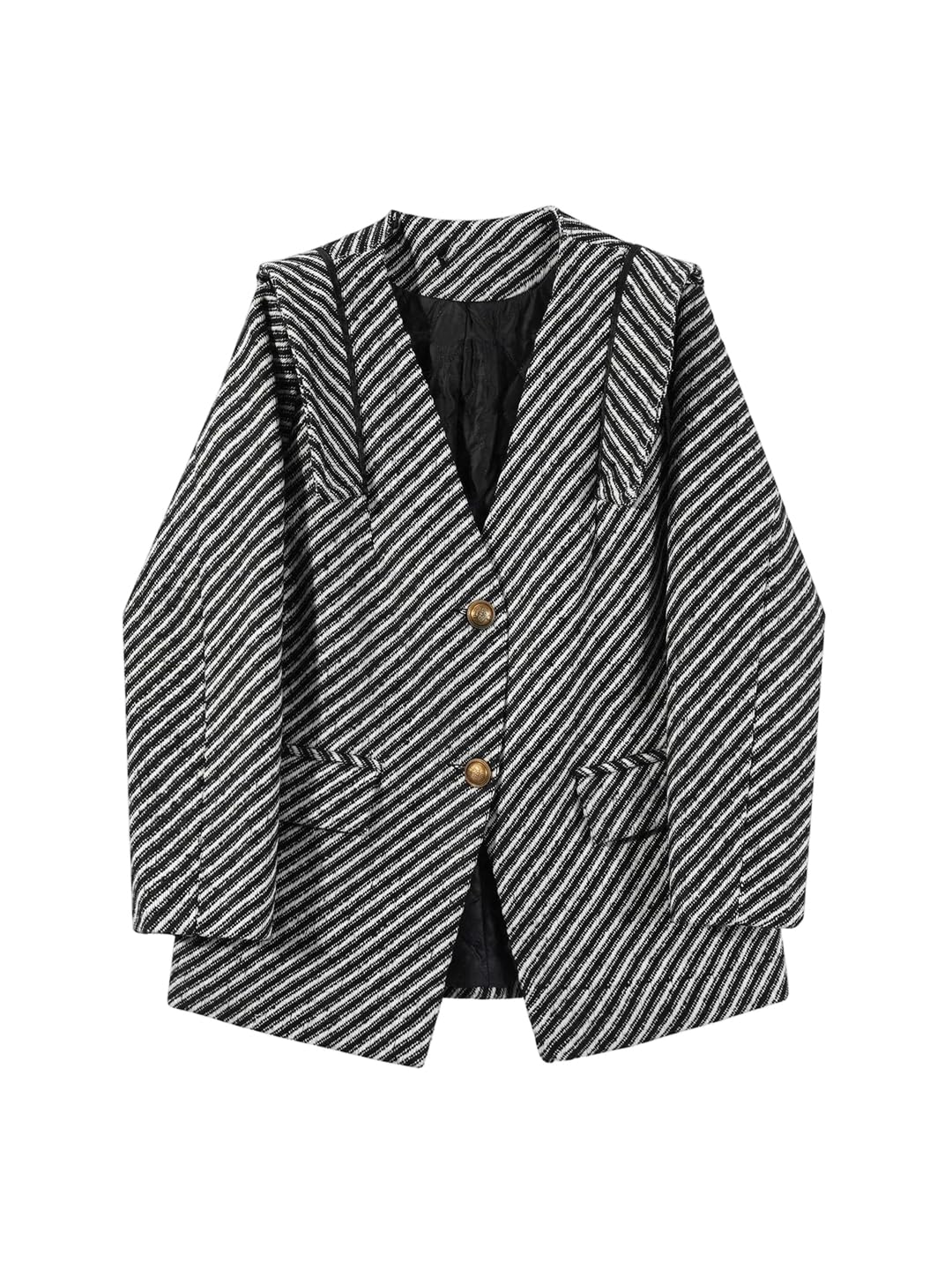 Pulcykp Women Striped Blazer Long Sleeve Notched Lapel Jacket for Casual Streetwear Office Daily
