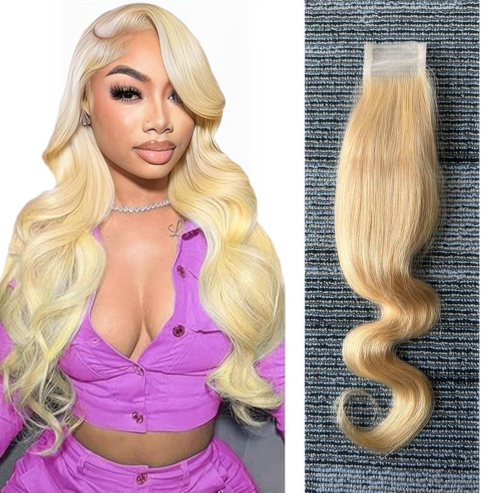 Glisdia 2x6 613 Hd Lace Closure Hd Swiss Lace Skin Long Body Wave Materials Style With Natural Hair Line Human Hair Blonde Color 12 Inch