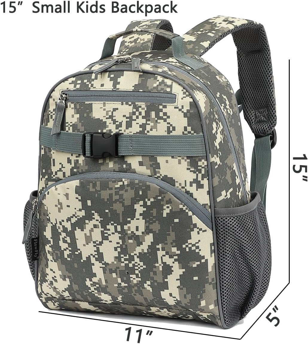 FlowFly Kids Backpack for Toddler Boys Girls, Simple Lightweight Bookbag for Daycare Kindergarten Elementary School Travel, Small Modern Bag (Medium 15''), Digital Camo - Image 3