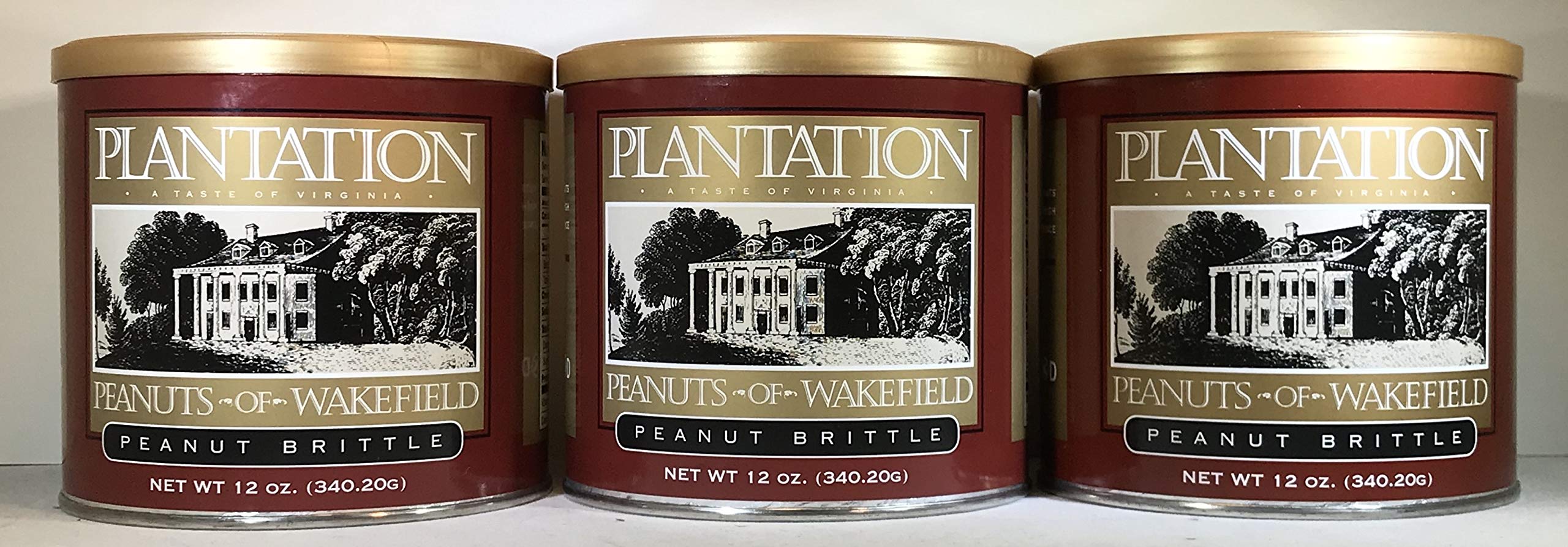 Plantation Peanuts of Wakefield Peanut Brittle - Pack of Three 12oz. Tins