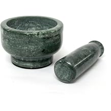 KLEO 4" Diameter Natural Stone Marble Mortar and Pestle Set, Spice Grinder, Medicine Masher Green 1