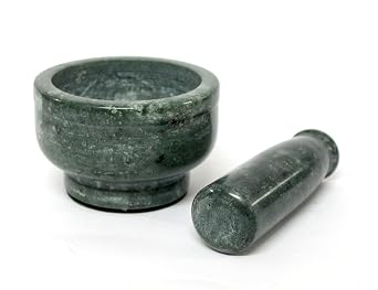 KLEO 4 Natural Stone Mortar and Pestle Set Heavy Duty Spice & Herb Grinder, Guacamole Masher,Non-Porous, Odor Resistant Garlic Crusher, Seed Grinder, Kitchen ToolsGreen Deep