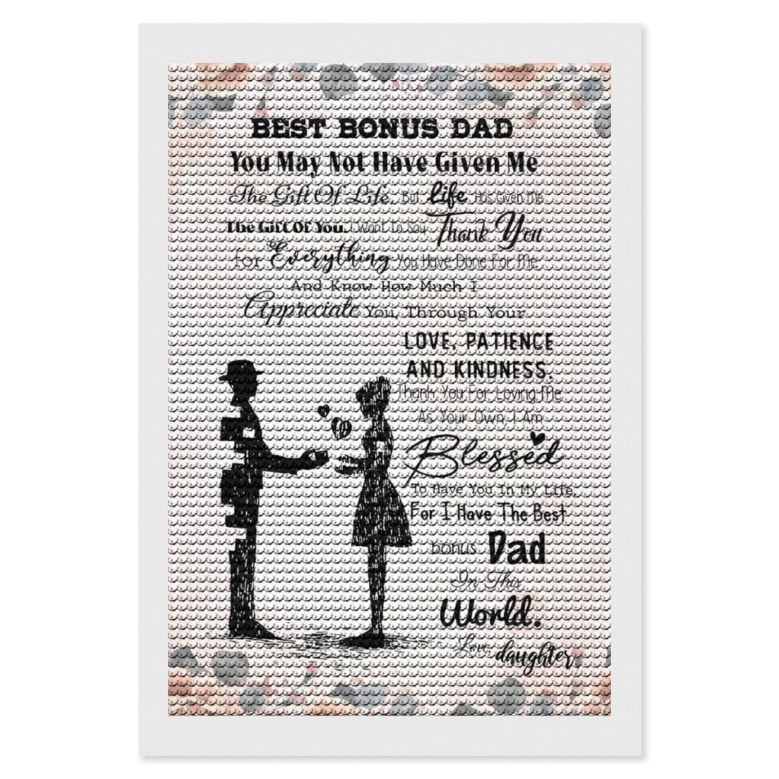 Junmoney Best Bonus Dad Diamond Painting Kit 8"x12", Thoughtful Handmade Gift, for Creative Relaxation, Printed Canvas, Cosy Home Accent