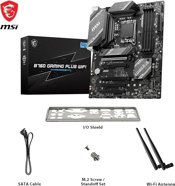 MSI B760 Gaming Plus WiFi Motherboard, ATX - Supports Intel 14th, 13th & 12th Gen Core Processors, LGA 1700 - DDR5 Memory Boost 6800+MHz/OC, 2 x PCIe 4.0 x16, 2 x M.2 Gen4, 2.5G LAN, Wi-Fi 6E