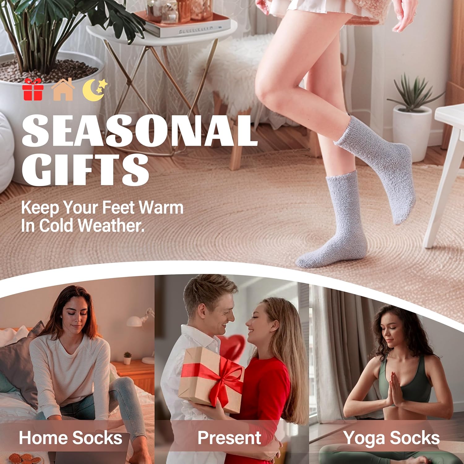 ANTSANG Fuzzy Socks for Women Men Slipper Fluffy Cozy Warm Winter Thick Plush Crew Socks 5 Pairs - Image 6