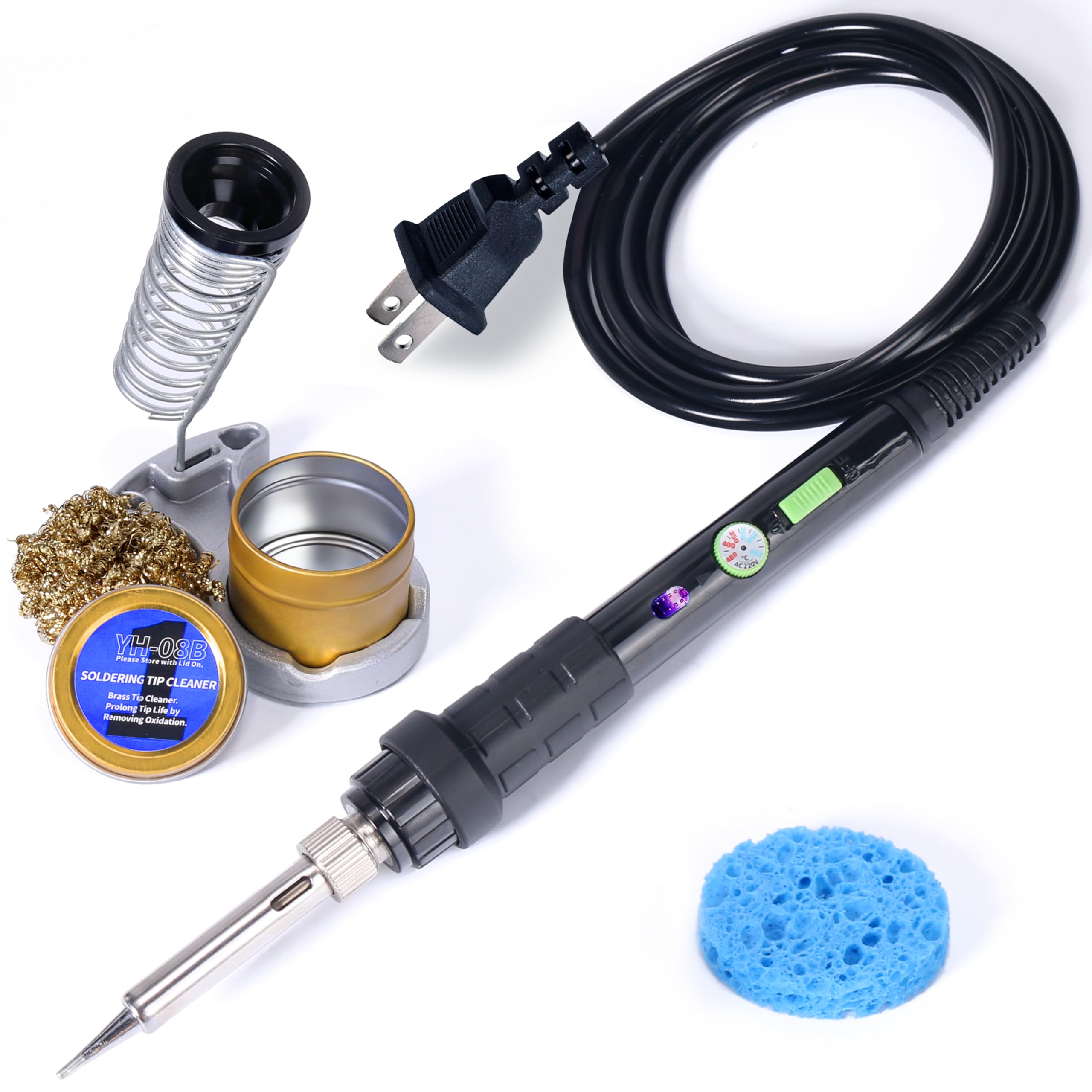 YIHUA 947-III Soldering Iron Kit with Temperature Stabilization, On-off Switch, 60W Portable Soldering Iron Kit with Holder, Tip Cleaner, Cleaning