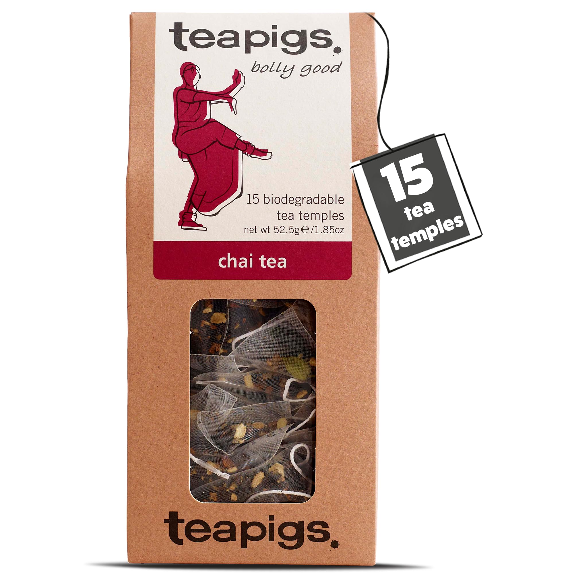 teapigs Chai Tea - Assam Black Tea Bags with Cinnamon, Ginger & Cardamom - Strong and Spicy Aromatic Blend - 15 Temples
