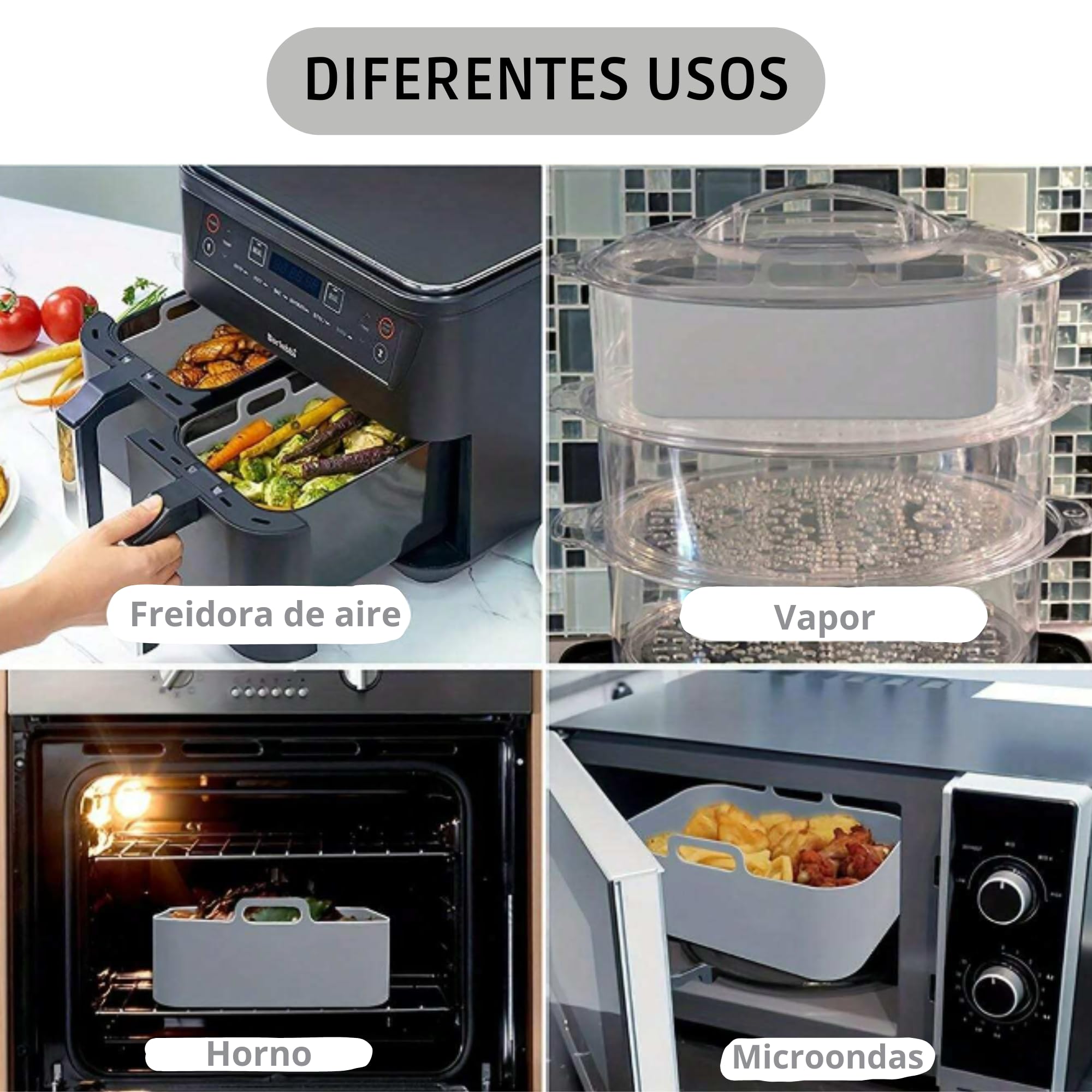 3 Cestelli In Silicone Per Friggitrice Ad Aria - Riutilizzabili, Antiaderenti, Per Forno E Microonde - Foto 6