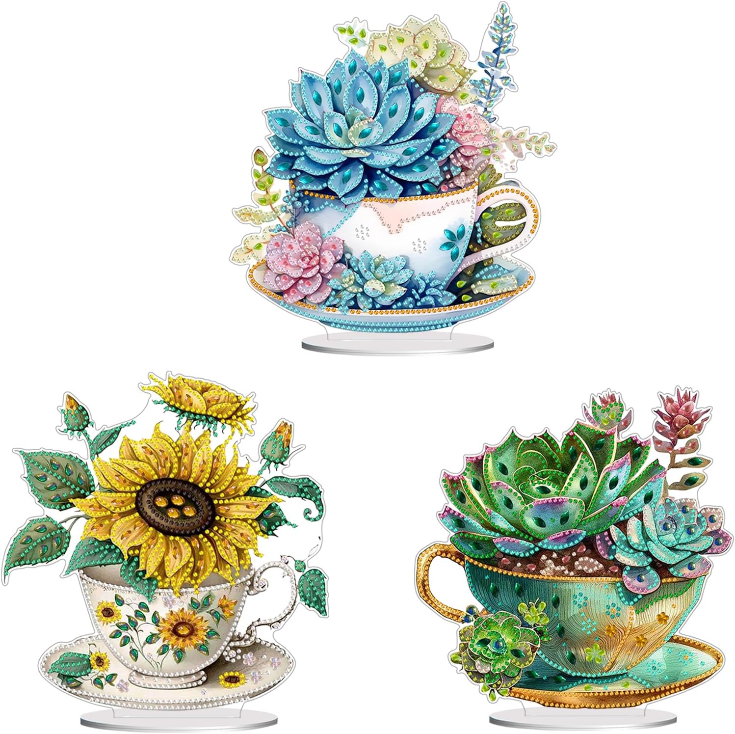 BAYUNOE 3Pcs DIY Diamond Art Desktop Ornament Handmade PET Diamond Art Painting Decorated Tabletop Ornaments Single Sided Diamond for Home Decor