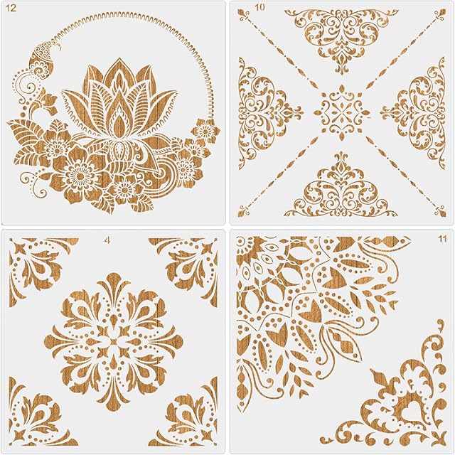 MWOOT 4 Pcs Large Mandala Stencils Set, Reusable DIY Drawing Painting Template for Tile Wall Art Design, Flower Shapes Scale Stencils Supply for Painting on Wood Canvas Floor Diary Decoration(30x30CM)