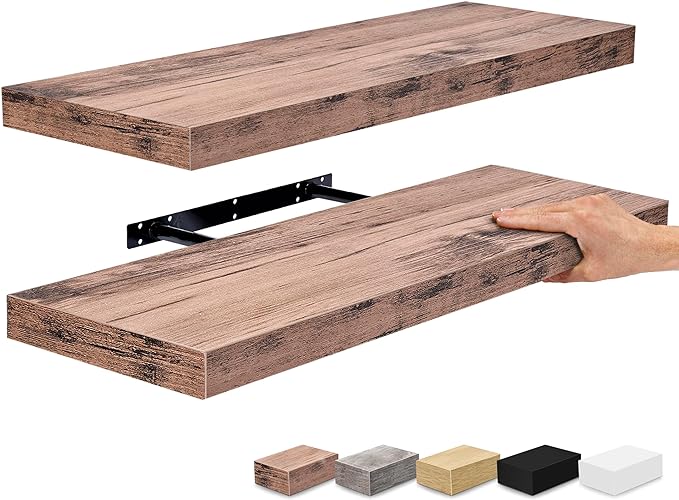 Sorbus Floating Shelves for Wall - 24" Bathroom Shelves, Wall Decor for Bedroom, Kitchen, Living Room, Home Decor & Book Storage - Mounted Floating Shelf with Invisible Brackets (Maple Wood, 2 Pack)