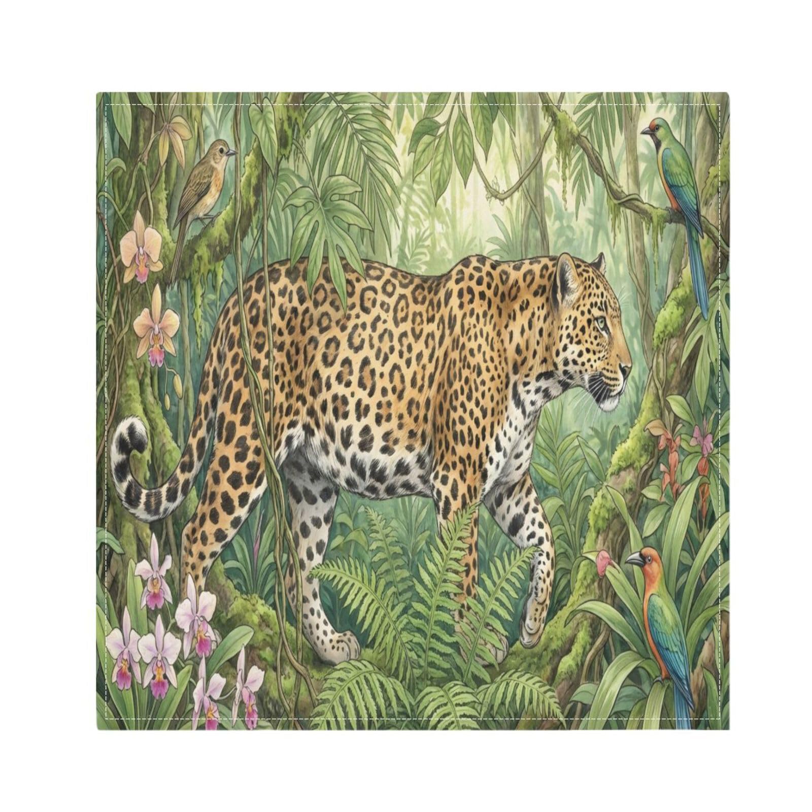 Ttgoth Leopard Cloth Napkin Set of 4 Washable & Reusable Dinner Napkins for Dining Table, Banquets, Wedding, Party, 50x50 cm