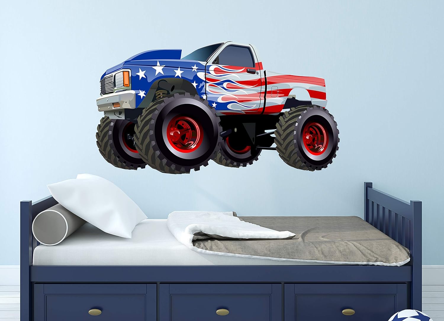 Monster Truck Wall Decal - Trucks Wall Decals - Bedroom Decor Vinyl Playroom Art Mural Sticker (58"W x 32"H)