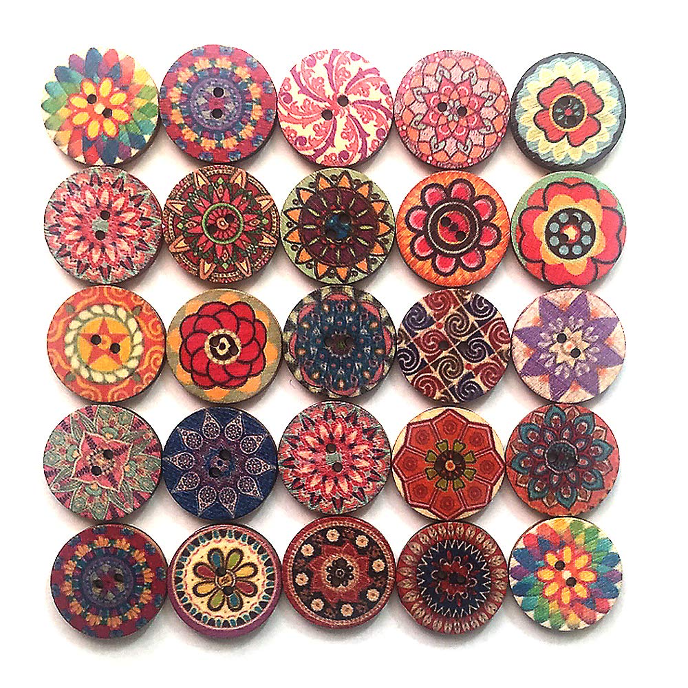 Buttons for Crafts, 100pcs Big Button Cute Large Decorative Buttons 1Inch Flower Wood Buttons for Sewing 25mm